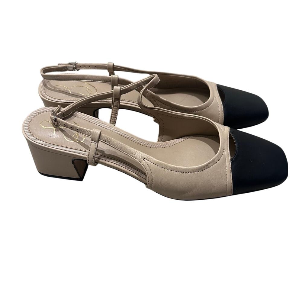 Sam Edelman Tarra Slingback Pump Colorblock Summer Sand Black Leather Career, 10 - Picture 7 of 10